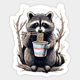 Raccoon Eating Instant Noodle Cup Funny Gifts For Women Men T-Shirt Sticker